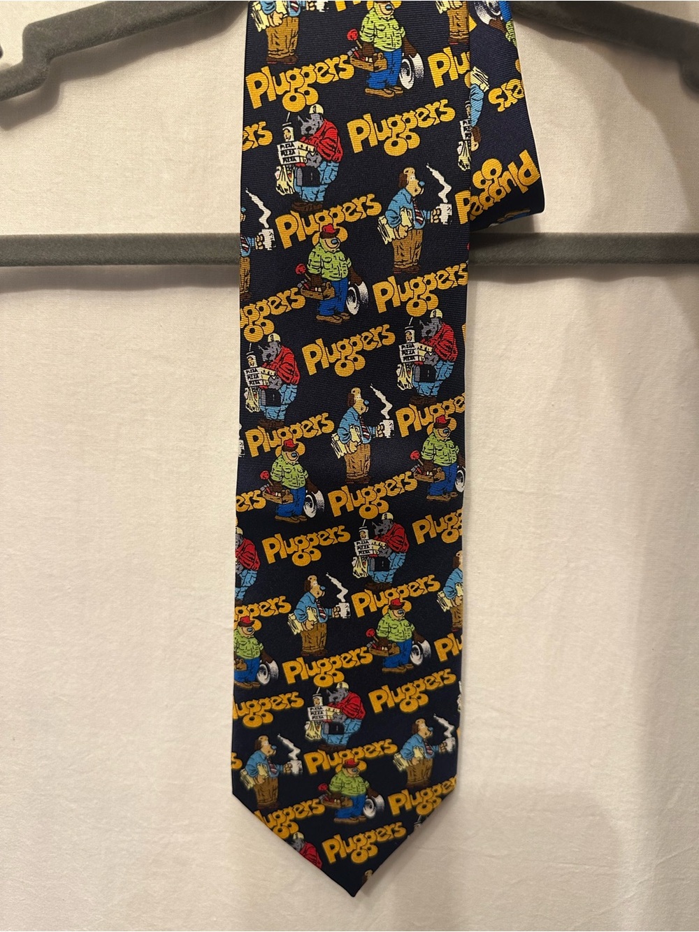 Pluggers Comic Necktie 100% Silk Novelty Cartoon Tie Navy Blue 59”